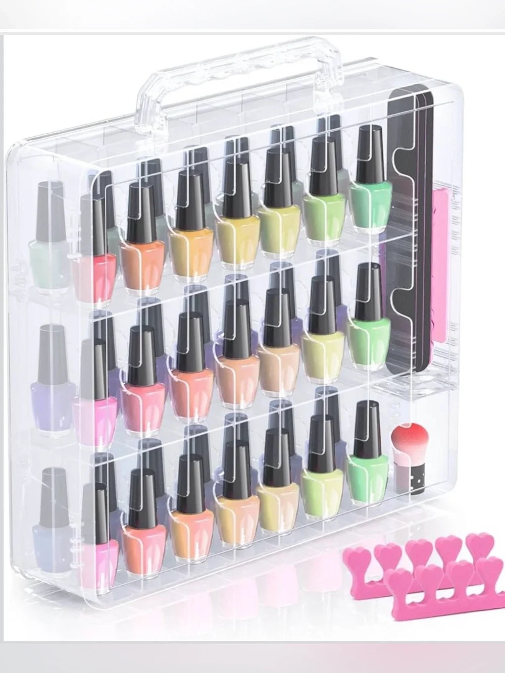 Nail Polish Double-Sided Plastic Organizer Carrying Case w/ Adjustable Dividers